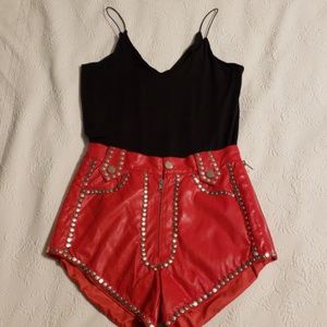Faux Leather Red High Waist Shorts
